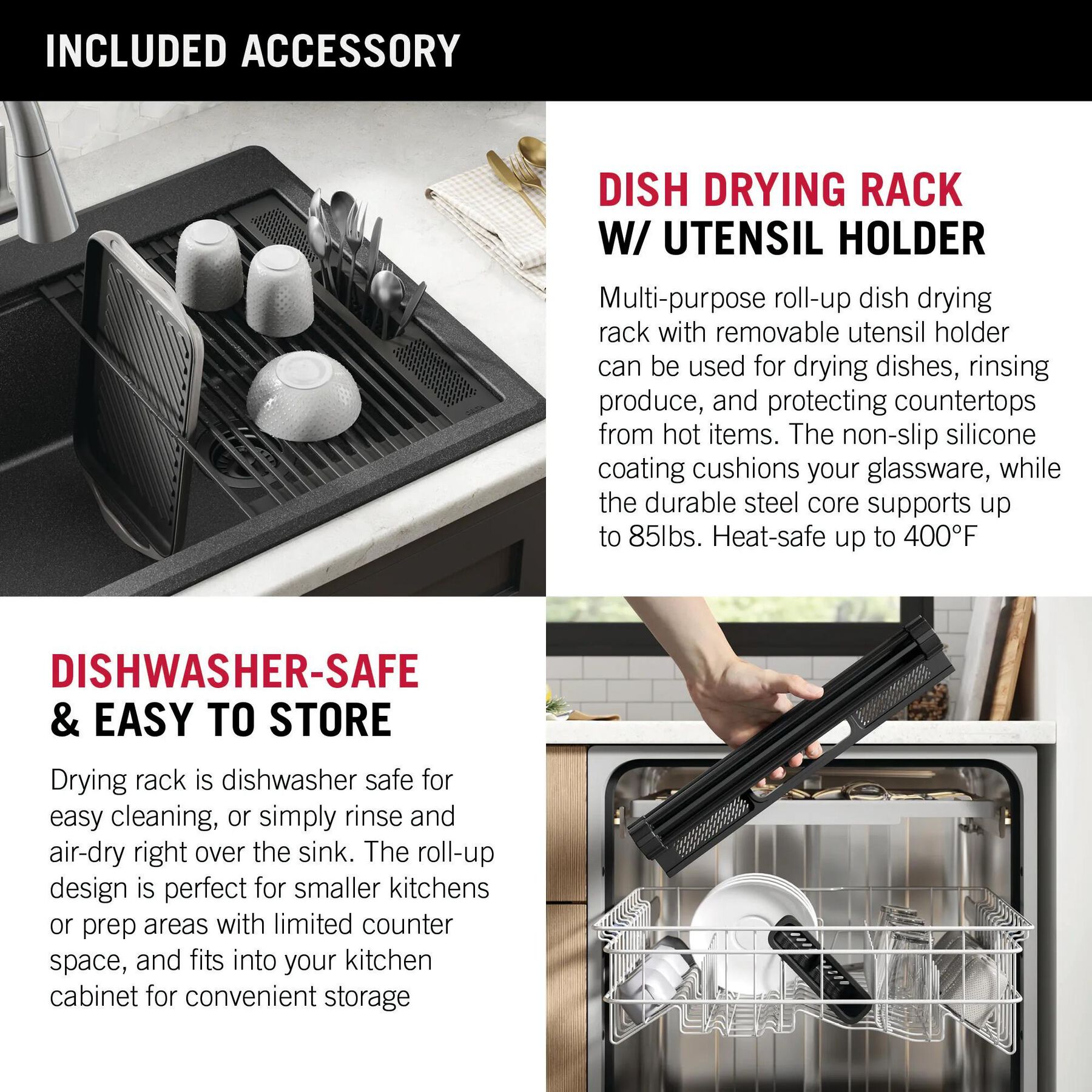 30&rdquo; Granite Composite Workstation Kitchen Sink Drop-In Top Mount Single Bowl with WorkFlow&trade; Ledge and Accessories in Black
